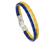 HUIANGLIYG Flag Coloring Woven Leather Bracelet Pu Wrap Bangle With Alloy Clasp National Cuff Rope Wristband World Cup Football Jewelry For Adults Mens Women Ukraine 22 Cm
