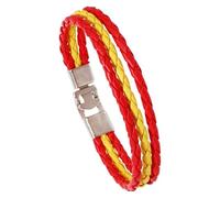 HUIANGLIYG Flag Coloring Woven Leather Bracelet Pu Wrap Bangle With Alloy Clasp National Cuff Rope Wristband World Cup Football Jewelry For Adults Mens Women Spain 22 Cm