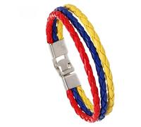 HUIANGLIYG Flag Coloring Woven Leather Bracelet Pu Wrap Bangle With Alloy Clasp National Cuff Rope Wristband World Cup Football Jewelry For Adults Mens Women Colombia 22 Cm