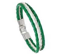 HUIANGLIYG Flag Coloring Woven Leather Bracelet Pu Wrap Bangle With Alloy Clasp National Cuff Rope Wristband World Cup Football Jewelry For Adults Mens Women Nigeria 22 Cm