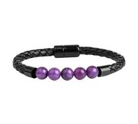 HUIANGLIYG Genuine Leather Beads Bracelet for Men Handmade Twist Woven Thin Wristband with Magnetic Clasp Unisex Natural Stone Crystal Bracelet Jewelry Gifts with Box Purple Agate 22Cm