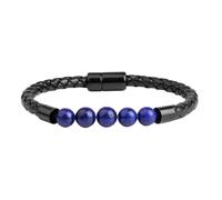 HUIANGLIYG Genuine Leather Beads Bracelet for Men Handmade Twist Woven Thin Wristband with Magnetic Clasp Unisex Natural Stone Crystal Bracelet Jewelry Gifts with Box Lapis Lazuli 22Cm