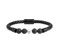 HUIANGLIYG Genuine Leather Beads Bracelet for Men Handmade Twist Woven Thin Wristband with Magnetic Clasp Unisex Natural Stone Crystal Bracelet Jewelry Gifts with Box Lava Stone + White Turquoise 20
