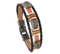 HUIANGLIYG Genuine Leather Bracelet for Men Multi Layer Handmade Braided Link Charm Bracelets with Buckle Vintage Punk Wrap Cuff Wirstband Viking Jewelry for Him Light Brown 21Cm