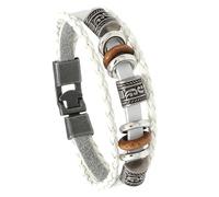 HUIANGLIYG Genuine Leather Bracelet for Men Multi Layer Handmade Braided Link Charm Bracelets with Buckle Vintage Punk Wrap Cuff Wirstband Viking Jewelry for Him White 20.5Cm