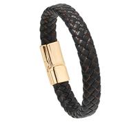 HUIANGLIYG Genuine Leather Bracelets for Mens Handmade Braided Bracelets Classic Double Braided Wristband with Magnetic Clasp Vintage Punk Cuff Bangle Jewelry Gifts Black Red Gold Buckle 19Cm