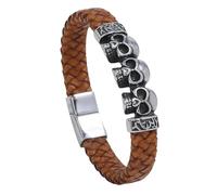 HUIANGLIYG Genuine Leather Braided Viking Bracelets for Men Boys Vintage Skull Wrap Cuff Wirstband Punk Rock Skull Bracelet Accessories Jewelry for Halloween Christmas Light Brown 22.5Cm