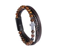 HUIANGLIYG Genuine Leather Cross Bracelet For Men Vintage Braided Mutilayer Sideway Cross Cuff Wristband Religious Faith Prayer Yoga Jewelry With Gift Box Brown 23 Cm