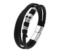 HUIANGLIYG Gothic Skull Leather Wristband for Men Multi Layer Braided Leather Wrap Bracelet with Magnetic Clasp Vintage Punk Skeleton Cuff Bangle Jewellery Gift for Him Black 22Cm