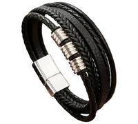 HUIANGLIYG Hand-Woven Multi-Layer Men'S Leather Bracelet With Magnetic Clasp Creative Ethnic Style Simple Bracelet Gift For Dad Boyfriend Husband Couple Black-White 19 Cm