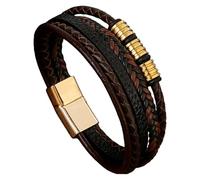 HUIANGLIYG Hand-Woven Multi-Layer Men'S Leather Bracelet With Magnetic Clasp Creative Ethnic Style Simple Bracelet Gift For Dad Boyfriend Husband Couple Coffee-Gold 19 Cm