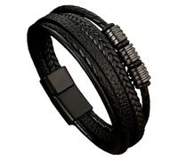 HUIANGLIYG Hand-Woven Multi-Layer Men'S Leather Bracelet With Magnetic Clasp Creative Ethnic Style Simple Bracelet Gift For Dad Boyfriend Husband Couple Black 19 Cm
