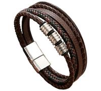 HUIANGLIYG Hand-Woven Multi-Layer Men'S Leather Bracelet With Magnetic Clasp Creative Ethnic Style Simple Bracelet Gift For Dad Boyfriend Husband Couple Coffee-White 19 Cm