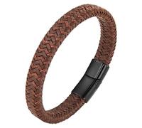 HUIANGLIYG Handmade Braid Leather Bracelet For Men Women Coffee/Grey/Green Cord Bracelet Dual-Tone Woven Cuff Wristband With Magnetic Clasp Men'S Casual Wristwear Coffee 23 Cm