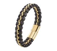 HUIANGLIYG Handmade Braided Leather Bracelet for Men Layered Wristband with Gold/Silver Chain & Magnetic Clasp Trendy Wrist Accessory for Casual formal Wear Brown Gold Chain 20Cm