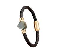 HUIANGLIYG Handmade Braided Leather Bracelet Unisex Natural Stone Love Heart Leather Bracelets Cuff Bangles With Magnetic Clasp For Women Men Couples Jewelry Gifts Gold-A 21 Cm
