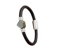 HUIANGLIYG Handmade Braided Leather Bracelet Unisex Natural Stone Love Heart Leather Bracelets Cuff Bangles With Magnetic Clasp For Women Men Couples Jewelry Gifts White-D 21 Cm