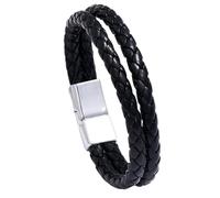 HUIANGLIYG Handmade Genuine Leather Bracelets for Men Casual Double Row Braided Handmade Wristbands Simple Twist Woven Cuff Bangle for Couple Friendship Jewelry Birthday Gift White Buckle + Black Le