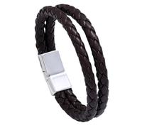 HUIANGLIYG Handmade Genuine Leather Bracelets for Men Casual Double Row Braided Handmade Wristbands Simple Twist Woven Cuff Bangle for Couple Friendship Jewelry Birthday Gift White Buckle + Brown Le