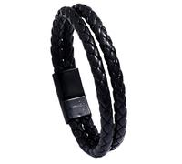 HUIANGLIYG Handmade Genuine Leather Bracelets for Men Casual Double Row Braided Handmade Wristbands Simple Twist Woven Cuff Bangle for Couple Friendship Jewelry Birthday Gift Black Buckle + Black Le