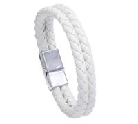 HUIANGLIYG Handmade Genuine Leather Bracelets for Men Casual Double Row Braided Handmade Wristbands Simple Twist Woven Cuff Bangle for Couple Friendship Jewelry Birthday Gift White Buckle + White Le