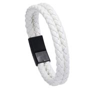 HUIANGLIYG Handmade Genuine Leather Bracelets for Men Casual Double Row Braided Handmade Wristbands Simple Twist Woven Cuff Bangle for Couple Friendship Jewelry Birthday Gift Black Buckle + White Le