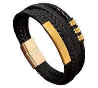 HUIANGLIYG Handmade Genuine Leather Bracelets For Men Unisex Cuff Wrap Bracelet Brown Black Multi-Layer Rope Wristband Birthday Fathers Day Jewelry Gift Gold 19 Cm