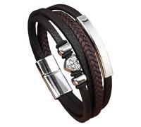 HUIANGLIYG Heart-Accent Leather Bracelet With Magnetic Clasp Multi-Layer Braided Leather Wristband For Men Women Casual Punk Cuff Wristband Birthday Valentine’S Day Gifts Coffee 21 Cm