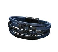 HUIANGLIYG Hexagram Leather Bracelet for Men Multi-Layer Braided Leather Wristband with Magnetic Clasp Fashion Punk Cuff Bangle Faith Jewelry for Dad Husband Son Navy Blue 22Cm