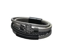HUIANGLIYG Hexagram Leather Bracelet for Men Multi-Layer Braided Leather Wristband with Magnetic Clasp Fashion Punk Cuff Bangle Faith Jewelry for Dad Husband Son Gray 22Cm