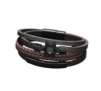 HUIANGLIYG Hexagram Leather Bracelet for Men Multi-Layer Braided Leather Wristband with Magnetic Clasp Fashion Punk Cuff Bangle Faith Jewelry for Dad Husband Son Coffee 22Cm