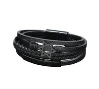 HUIANGLIYG Hexagram Leather Bracelet for Men Multi-Layer Braided Leather Wristband with Magnetic Clasp Fashion Punk Cuff Bangle Faith Jewelry for Dad Husband Son Black 22Cm