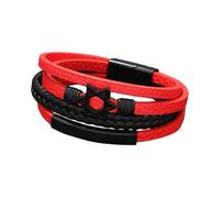 HUIANGLIYG Hexagram Leather Bracelet for Men Multi-Layer Braided Leather Wristband with Magnetic Clasp Fashion Punk Cuff Bangle Faith Jewelry for Dad Husband Son Red 21Cm