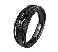 HUIANGLIYG infinity Genuine Leather Bracelet for Men Multi-Layer Twist Woven Wristband Mens Number 8 infinity Love Symbol Cuff Bangle Gift From Wife To Husband Black 19Cm