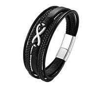 HUIANGLIYG infinity Genuine Leather Bracelet for Men Multi-Layer Twist Woven Wristband Mens Number 8 infinity Love Symbol Cuff Bangle Gift From Wife To Husband Silver 19Cm