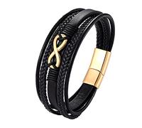 HUIANGLIYG infinity Genuine Leather Bracelet for Men Multi-Layer Twist Woven Wristband Mens Number 8 infinity Love Symbol Cuff Bangle Gift From Wife To Husband Gold 19Cm