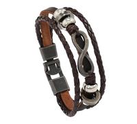 HUIANGLIYG infinity Knot Leather Bracelet for Men Three Row Braided Leather Beads Charms Bracelet with Buckle Vintage Punk Wristband Bangle Christmas Birthday Gifts for Him Brown 21.5Cm