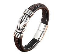 HUIANGLIYG infinity Leather Braided Bracelet for Men Classic Handmade Twist Woven Wristband with Magnetic Clasp Casual Cuff Bangle Birthday Gift From Wife To Husband Black Brown 19Cm