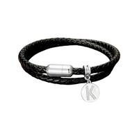 HUIANGLIYG initial Leather Bracelet for Men Women Black Braided Double Layer Wrap Bracelet with Cubic Zirconia initial A Z Charm Personalised Leather Wristband Birthday Gift for Him Her Letter K 21C