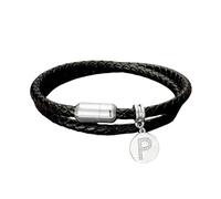 HUIANGLIYG initial Leather Bracelet for Men Women Black Braided Double Layer Wrap Bracelet with Cubic Zirconia initial A Z Charm Personalised Leather Wristband Birthday Gift for Him Her Letter P 19C