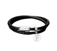 HUIANGLIYG initial Leather Bracelet for Men Women Black Braided Double Layer Wrap Bracelet with Cubic Zirconia initial A Z Charm Personalised Leather Wristband Birthday Gift for Him Her Letter F 23C