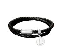 HUIANGLIYG initial Leather Bracelet for Men Women Black Braided Double Layer Wrap Bracelet with Cubic Zirconia initial A Z Charm Personalised Leather Wristband Birthday Gift for Him Her Letter L 23C