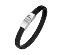 HUIANGLIYG initial Leather Bracelets for Mens Adjustable Handmade Twist Woven Wristband with Magnetic Clasp Stackable A Z Letter Engraved Cuff Bangle Gifts for Husband Dad Son Letter P 21Cm