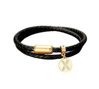 HUIANGLIYG initial Leather Wrap Bracelet Black Braided Double Layer Wristband with Magnetic Clasp Cubic Zirconia 26 Letter Alphabet A Z Bracelet Stylish Personalised Jewellery for Men Women Letter X