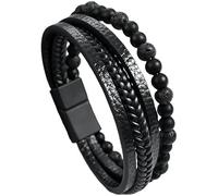 HUIANGLIYG Leather Bead Bracelets For Men Natural Lapis-Lazuli Tiger Eye Lava Rock Stone Bead Magnetic Clasp Leather Bracelets Vintage Cuff Bangle Jewelry Gifts Volcanic Stone 19 Cm