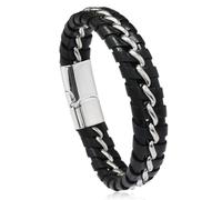 HUIANGLIYG Leather Bracelet for Men Black Handmade Braided Leather Cuban Chain Bracelet with Magnetic Clasp Vintage Punk Wristband Bangle Gift for Him Accessories Black 23Cm
