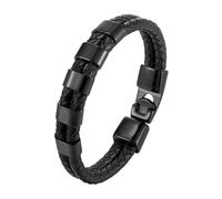 HUIANGLIYG Leather Bracelet Man, Black Braided Genuine Leather Cord Mens Bracelet Simple Double Row Twist Woven Cuff Bangle with Accessories Casual Wristband for Friendship Jewelry Birthday Gift 5 A
