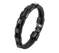 HUIANGLIYG Leather Bracelet Man, Black Braided Genuine Leather Cord Mens Bracelet Simple Double Row Twist Woven Cuff Bangle with Accessories Casual Wristband for Friendship Jewelry Birthday Gift 7 A