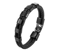HUIANGLIYG Leather Bracelet Man, Black Braided Genuine Leather Cord Mens Bracelet Simple Double Row Twist Woven Cuff Bangle with Accessories Casual Wristband for Friendship Jewelry Birthday Gift 6 A