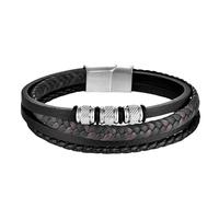 HUIANGLIYG Leather Bracelet Man, Black Leather Bracelet for Men Multi Strand Handmade Braided Cord Bangle with Magnetic Clasp Casual Cuff Wristband Vintage Punk Charm Jewelry Gift Idea for Him Silve